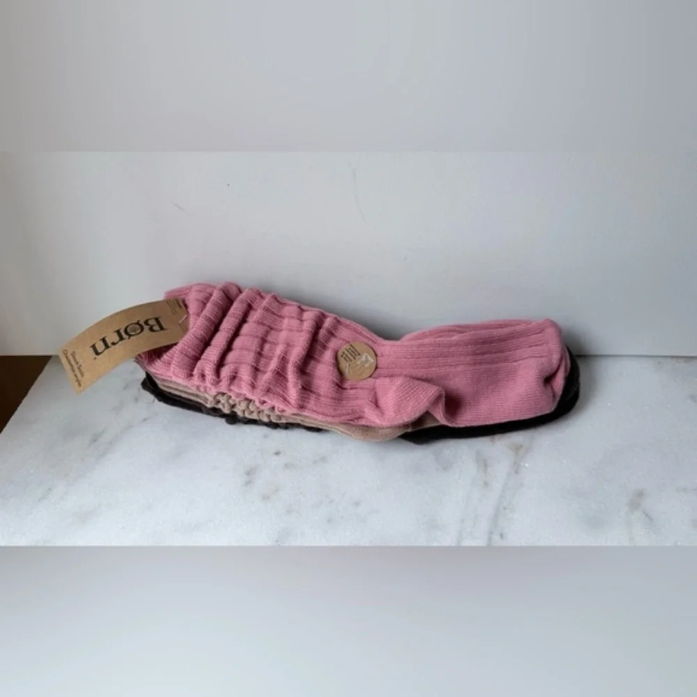 Pink and Brown Knit loose slouchy fit Socks Set of 3